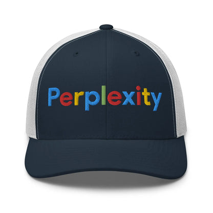 Perplexity Search Logo Embroidered Trucker Cap - Navy/ White