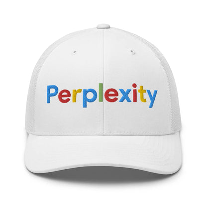 Perplexity Search Logo Embroidered Trucker Cap - White