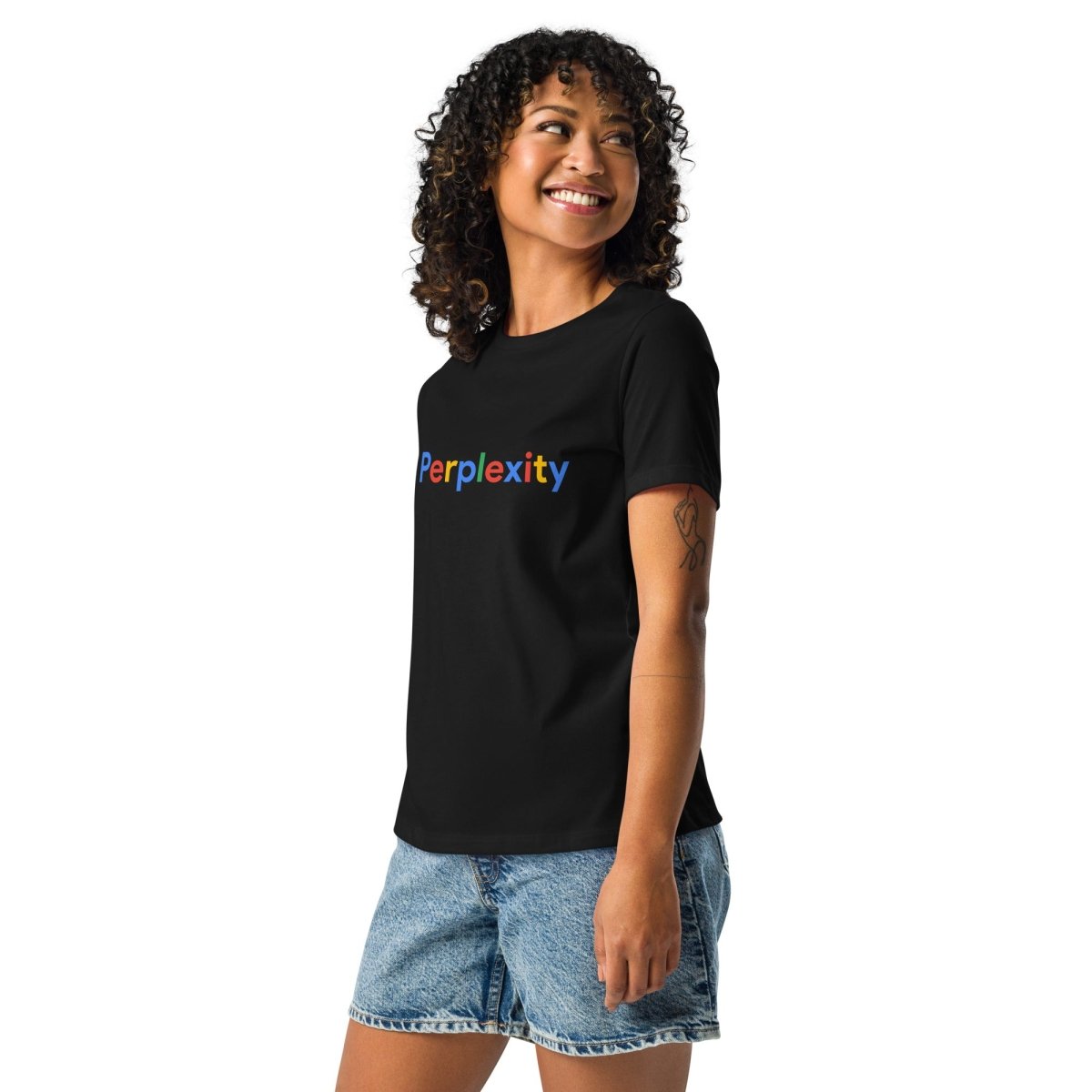 Perplexity Search Logo Relaxed T-Shirt (women) - Black - AI Store