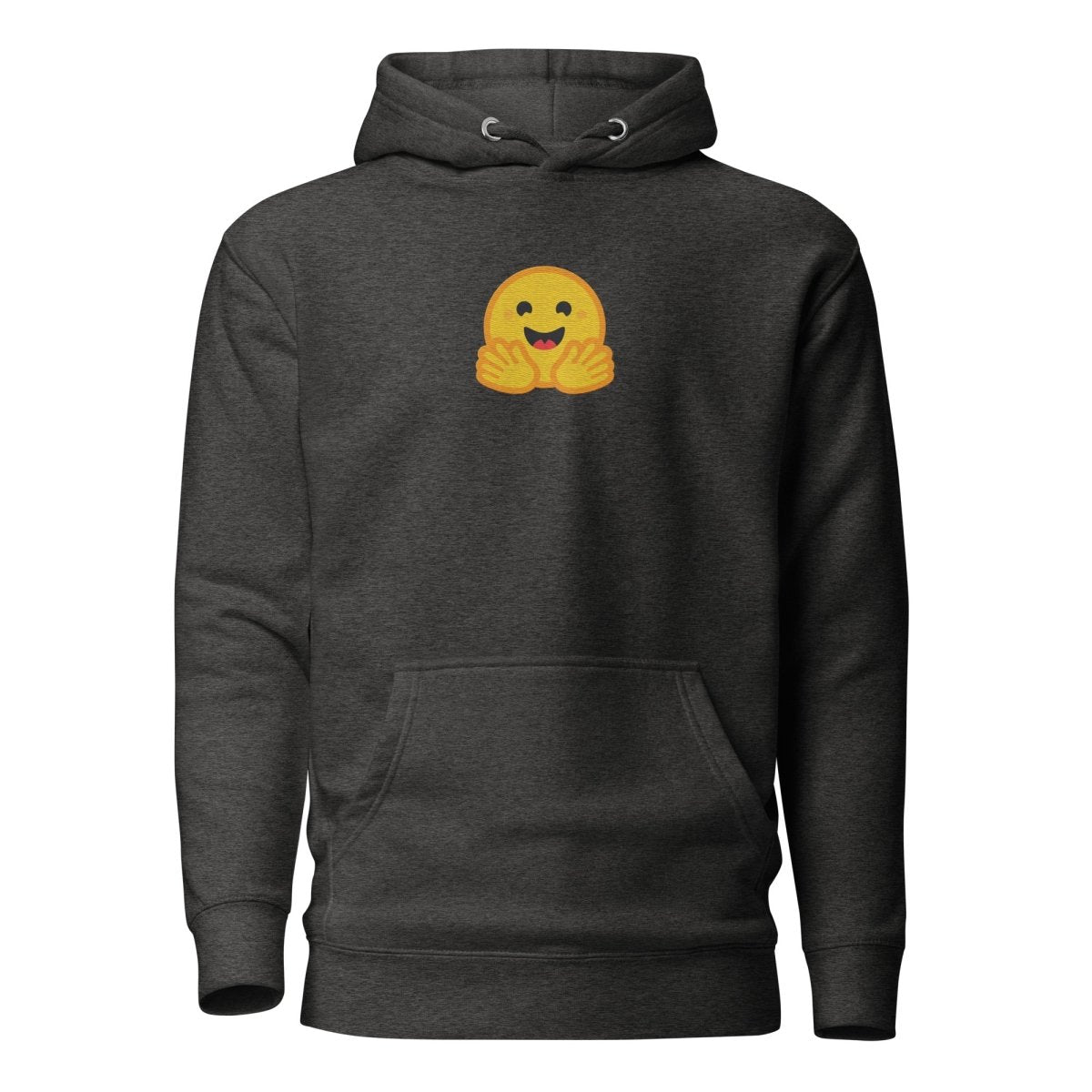 Premium Hugging Face Icon Embroidered Hoodie (unisex) - Charcoal Heather - AI Store