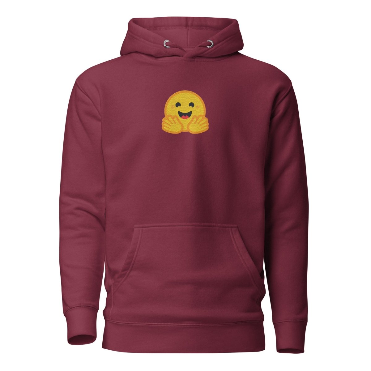 Premium Hugging Face Icon Embroidered Hoodie (unisex) - Maroon - AI Store