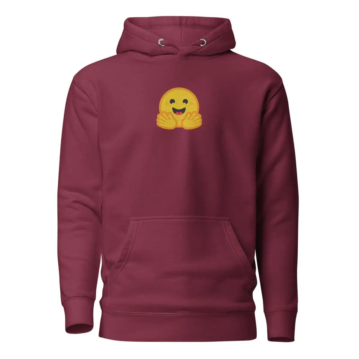 Premium Hugging Face Icon Embroidered Hoodie (unisex) - Maroon / M