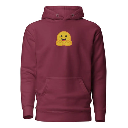 Premium Hugging Face Icon Embroidered Hoodie (unisex) - Maroon / M