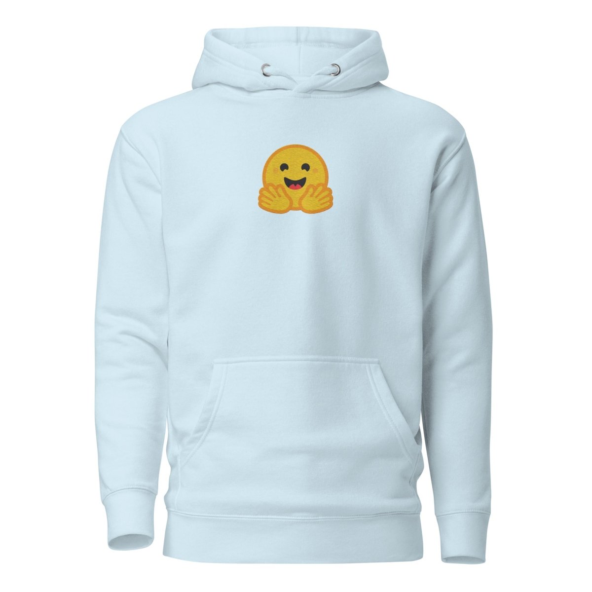 Premium Hugging Face Icon Embroidered Hoodie (unisex) - Sky Blue - AI Store