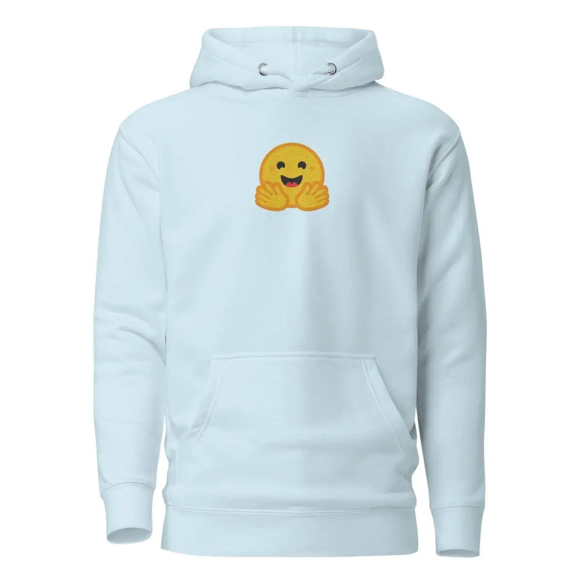 Premium Hugging Face Icon Embroidered Hoodie (unisex) - Sky Blue / M