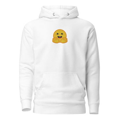 Premium Hugging Face Icon Embroidered Hoodie (unisex) - White - AI Store