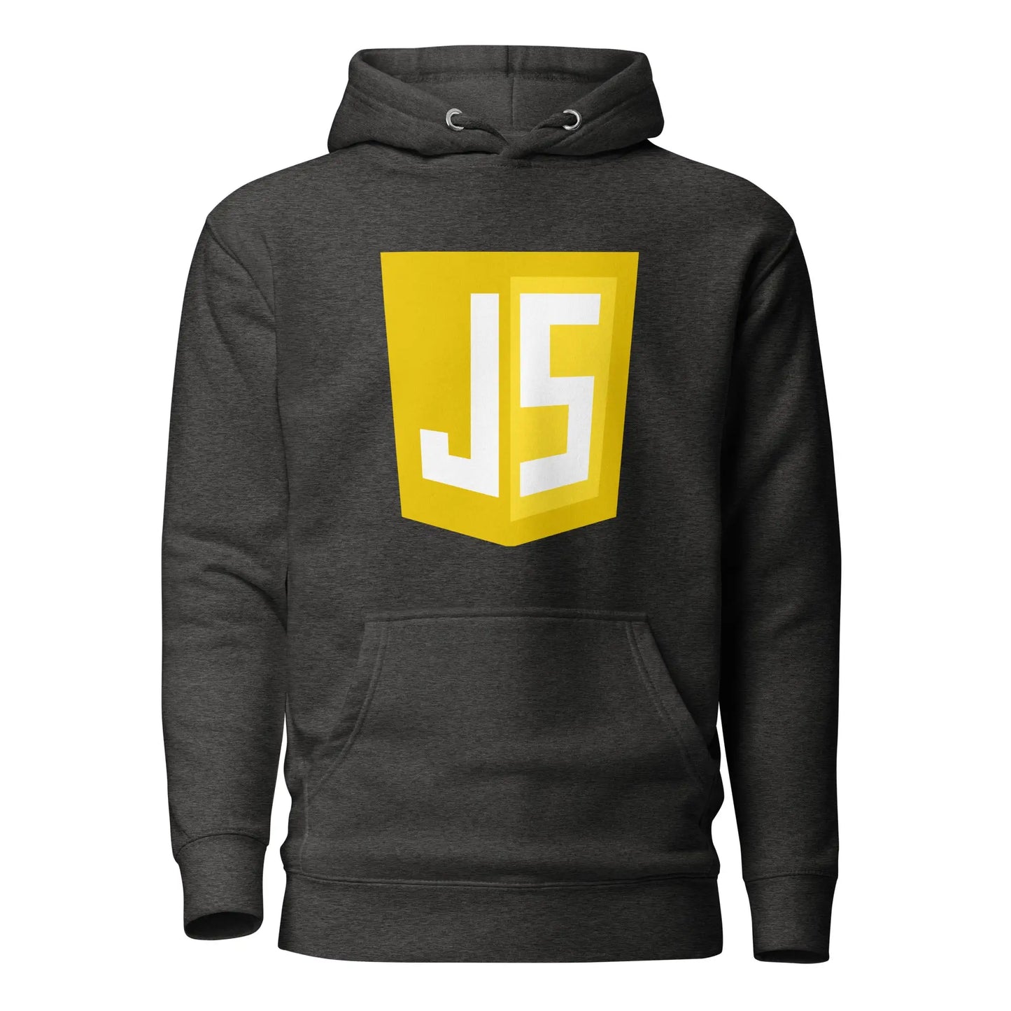 Premium JavaScript Shield Hoodie (unisex) - Charcoal Heather / M