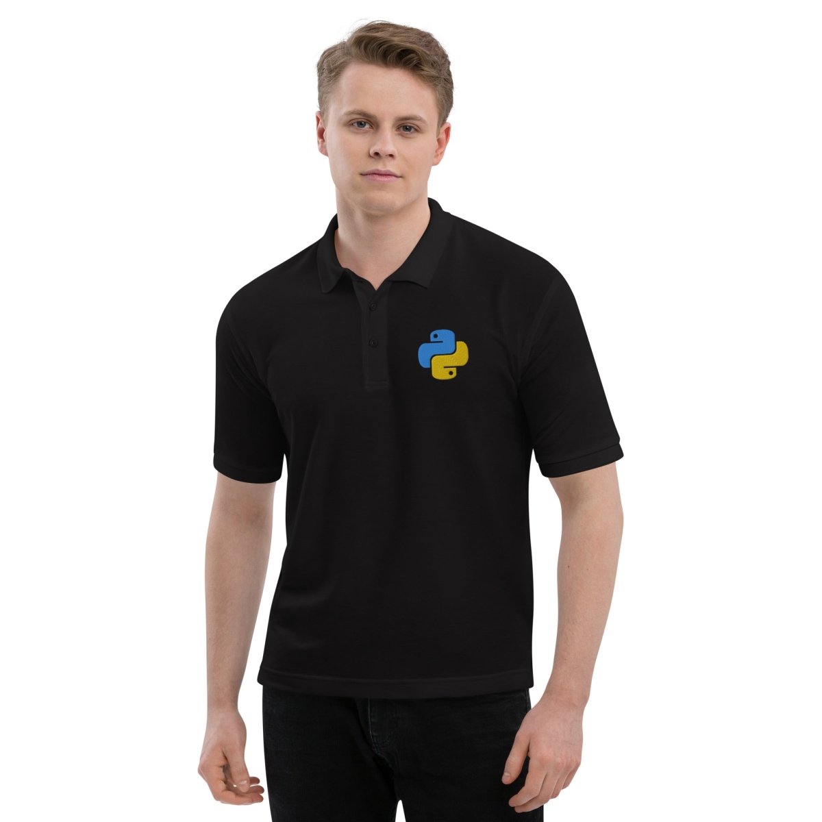 Premium Python Icon Embroidered Polo Shirt (men) - Black - AI Store