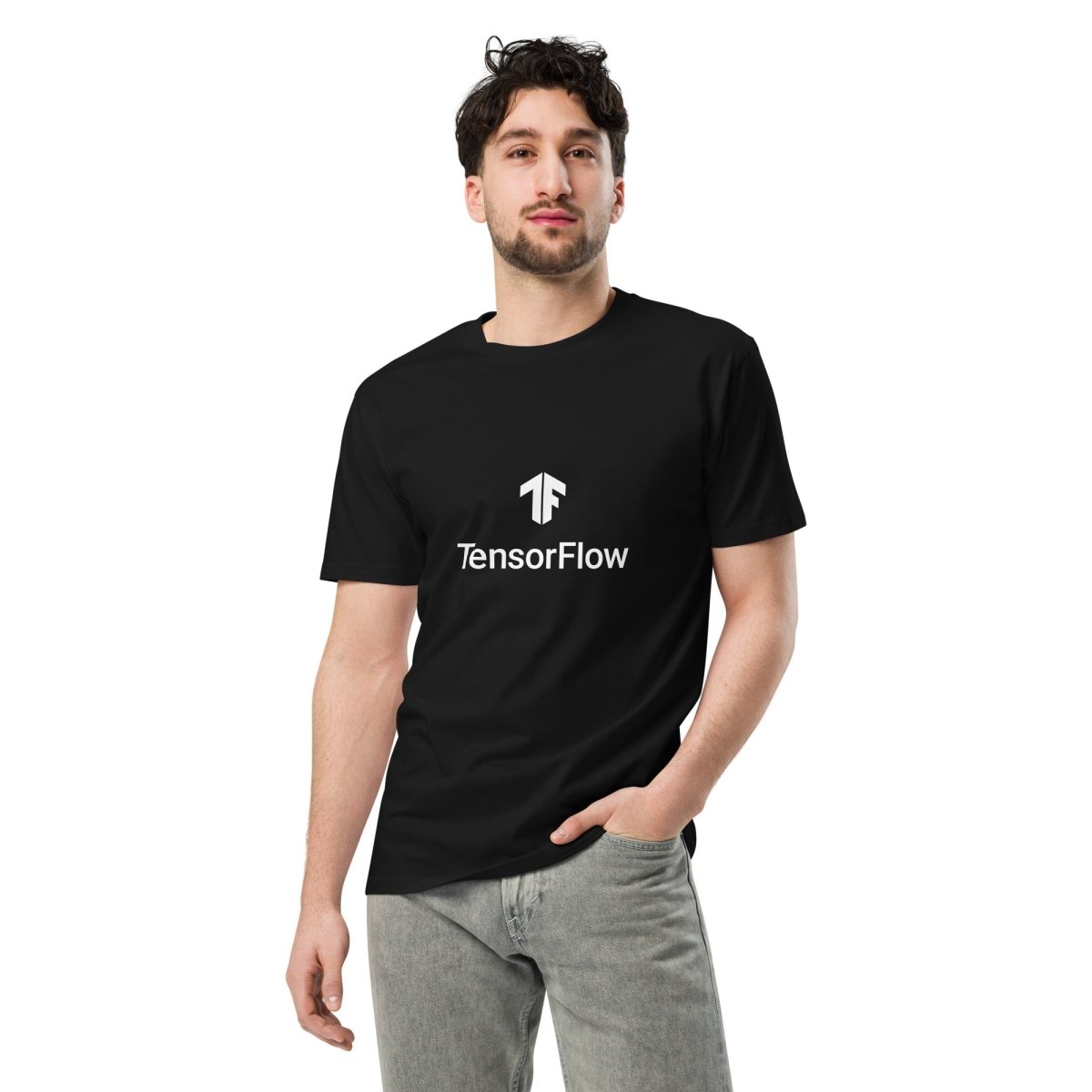 Premium TensorFlow 2 White Stacked Logo T - Shirt (unisex) - Black - AI Store