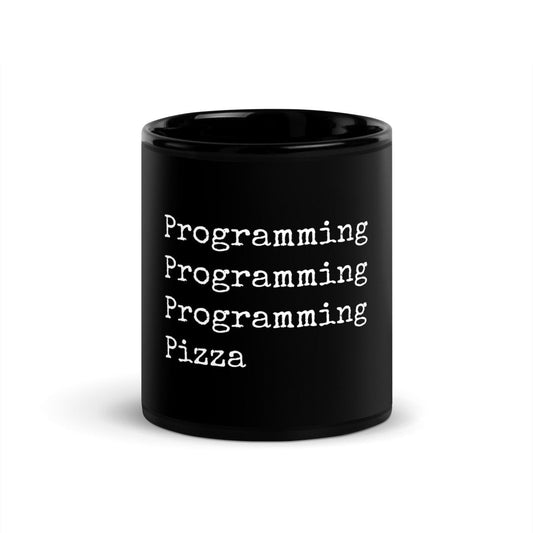 Programming & Pizza Black Glossy Mug - 11 oz - AI Store