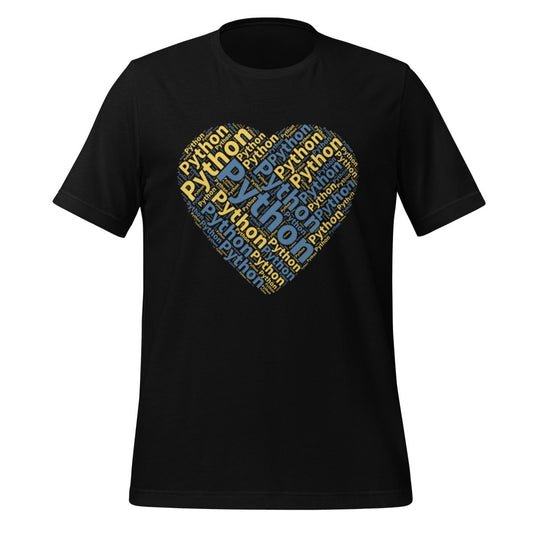 Python Heart Word Cloud T-Shirt 2 (unisex) - Black - AI Store