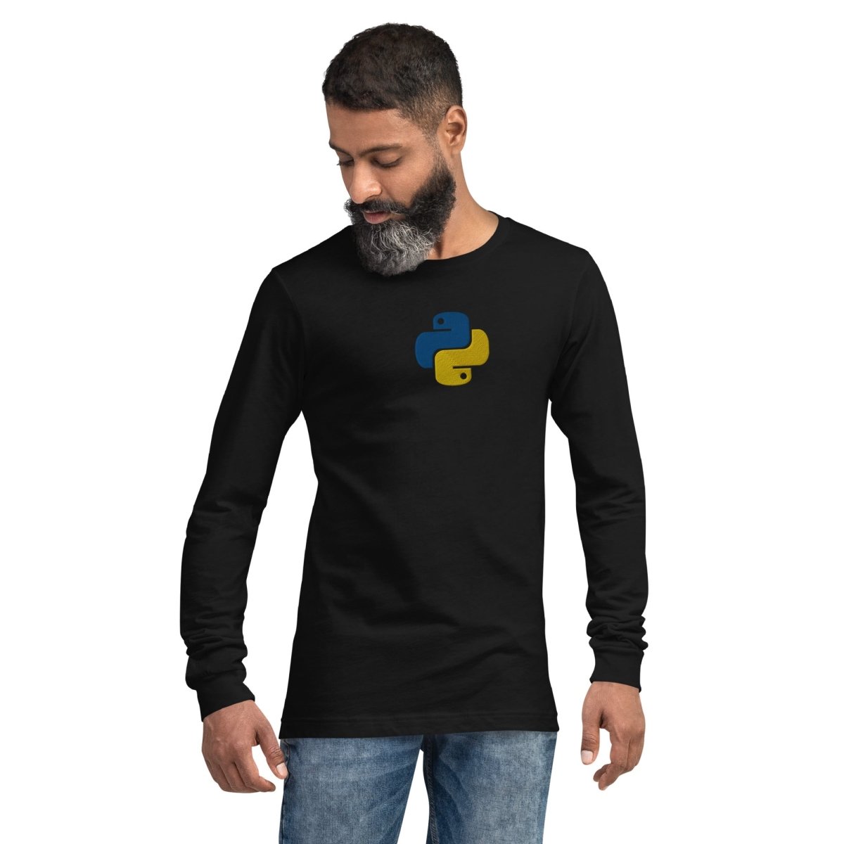 Python Icon Embroidered Long Sleeve T - Shirt (unisex) - Black - AI Store