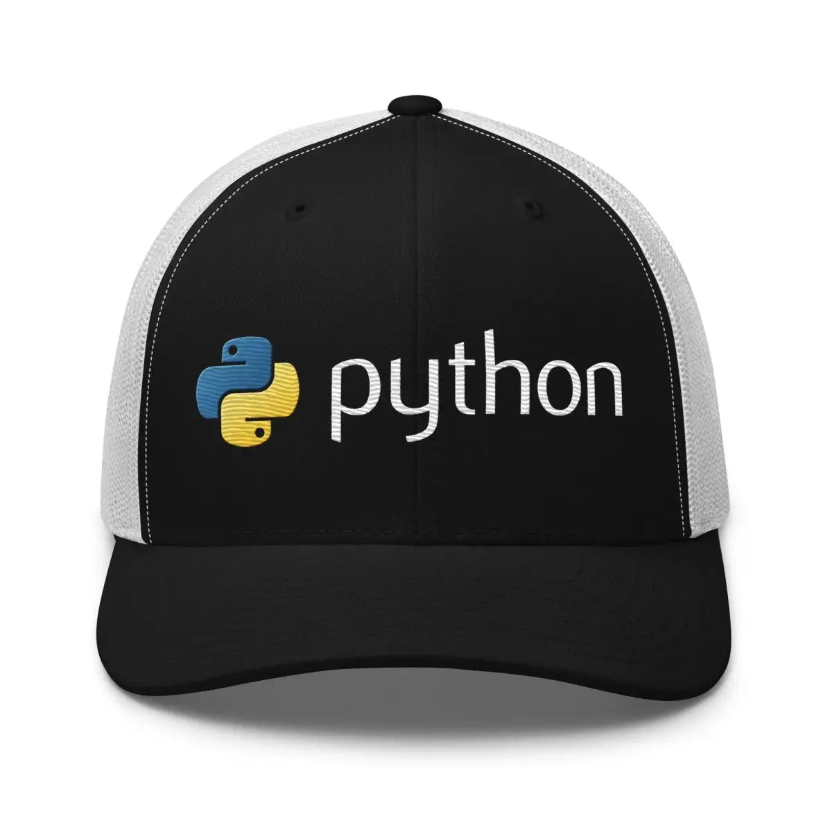 Python Logo True-Color Embroidered Trucker Cap - Black/ White