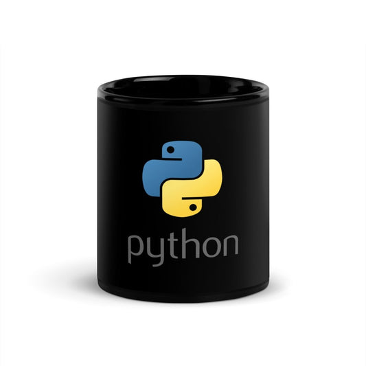 Python Stacked Logo Black Glossy Mug - 11 oz - AI Store