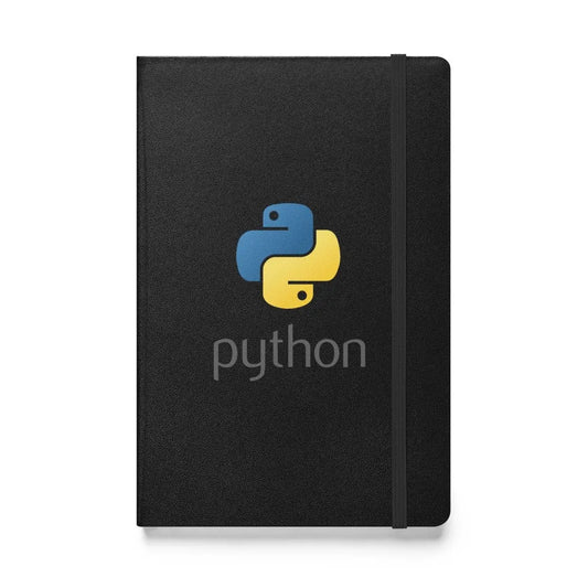 The Python Stacked Logo on Hardcover Bound Notebook Black.