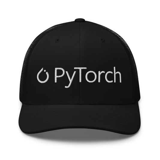 PyTorch White Logo Embroidered Trucker Cap - Black - AI Store