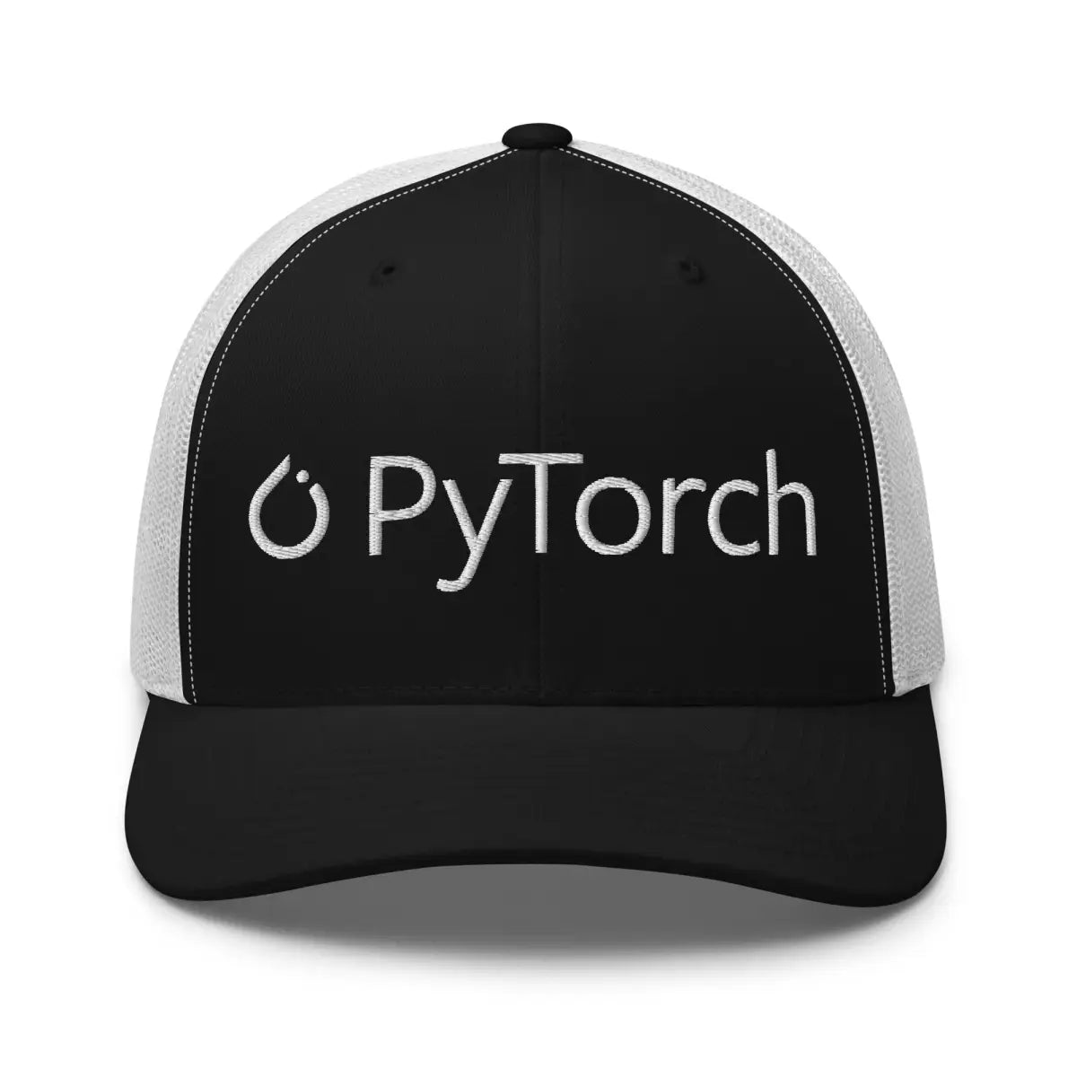 PyTorch White Logo Embroidered Trucker Cap - Black + White