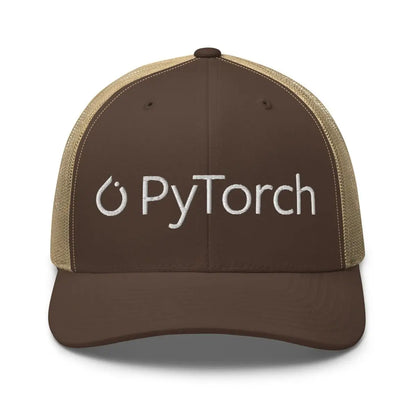 PyTorch White Logo Embroidered Trucker Cap - Brown + Khaki