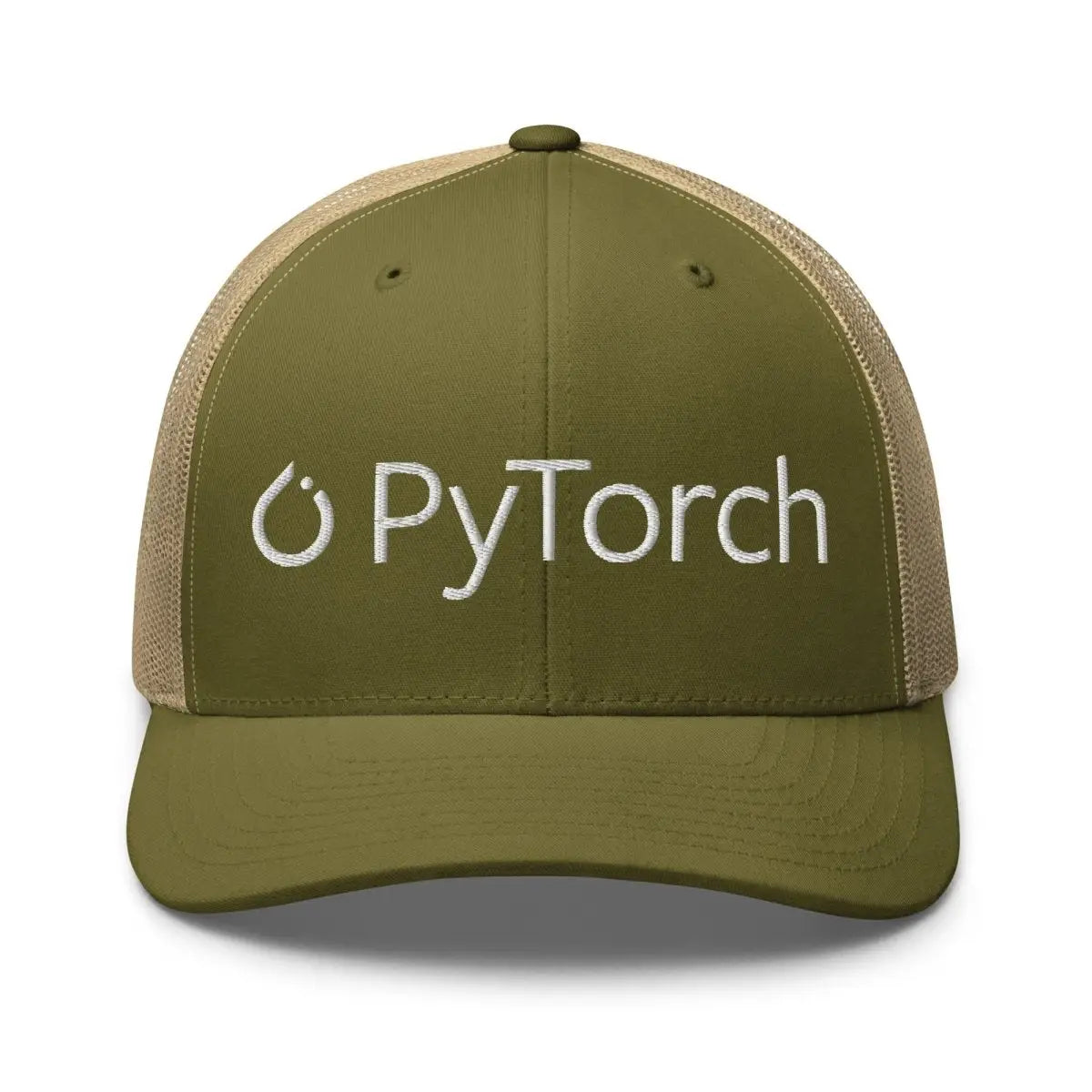 PyTorch White Logo Embroidered Trucker Cap - Moss + Khaki