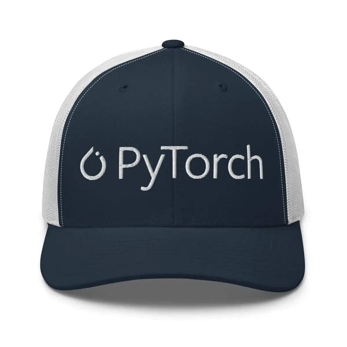 PyTorch White Logo Embroidered Trucker Cap - Navy + White