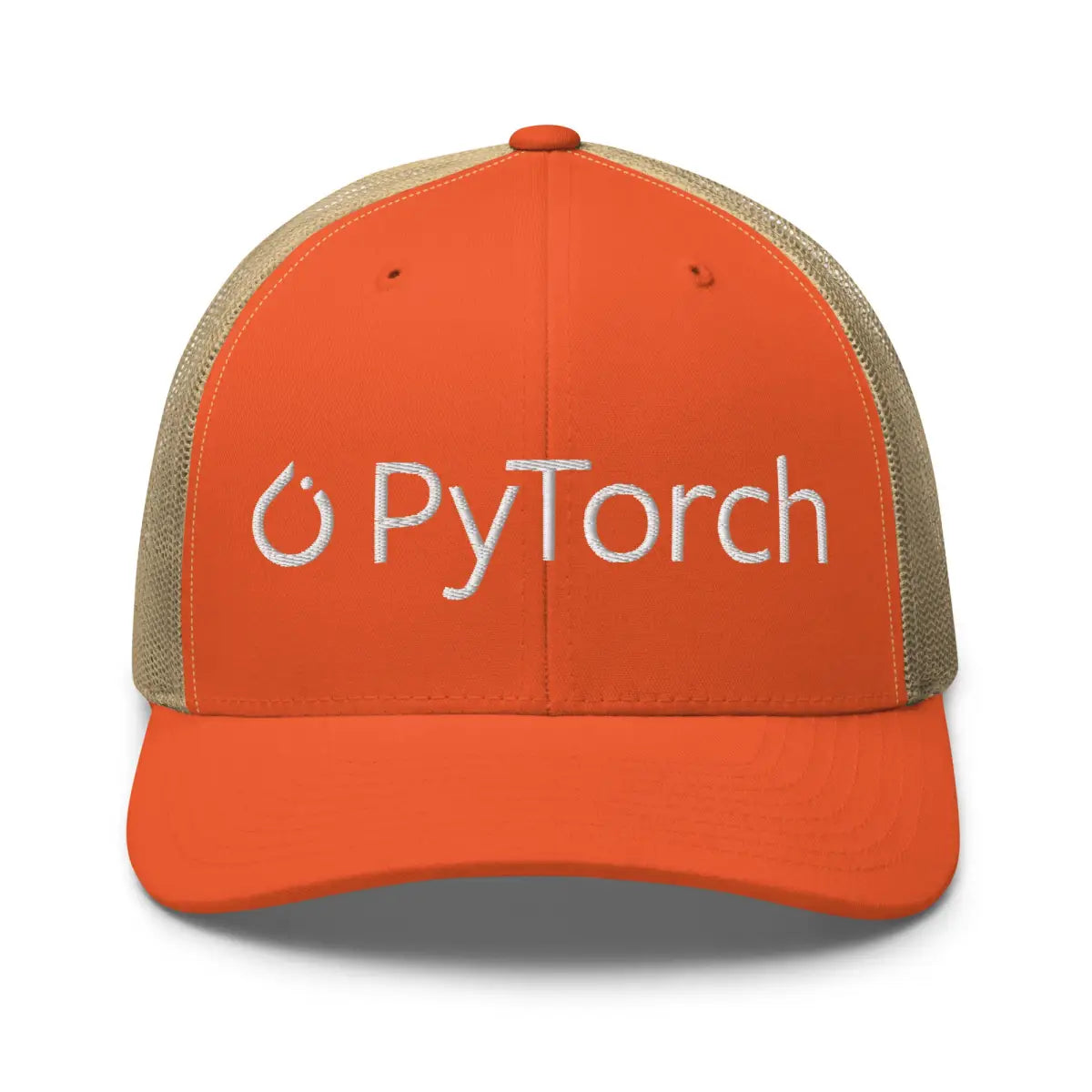 PyTorch White Logo Embroidered Trucker Cap - Rustic Orange + Khaki