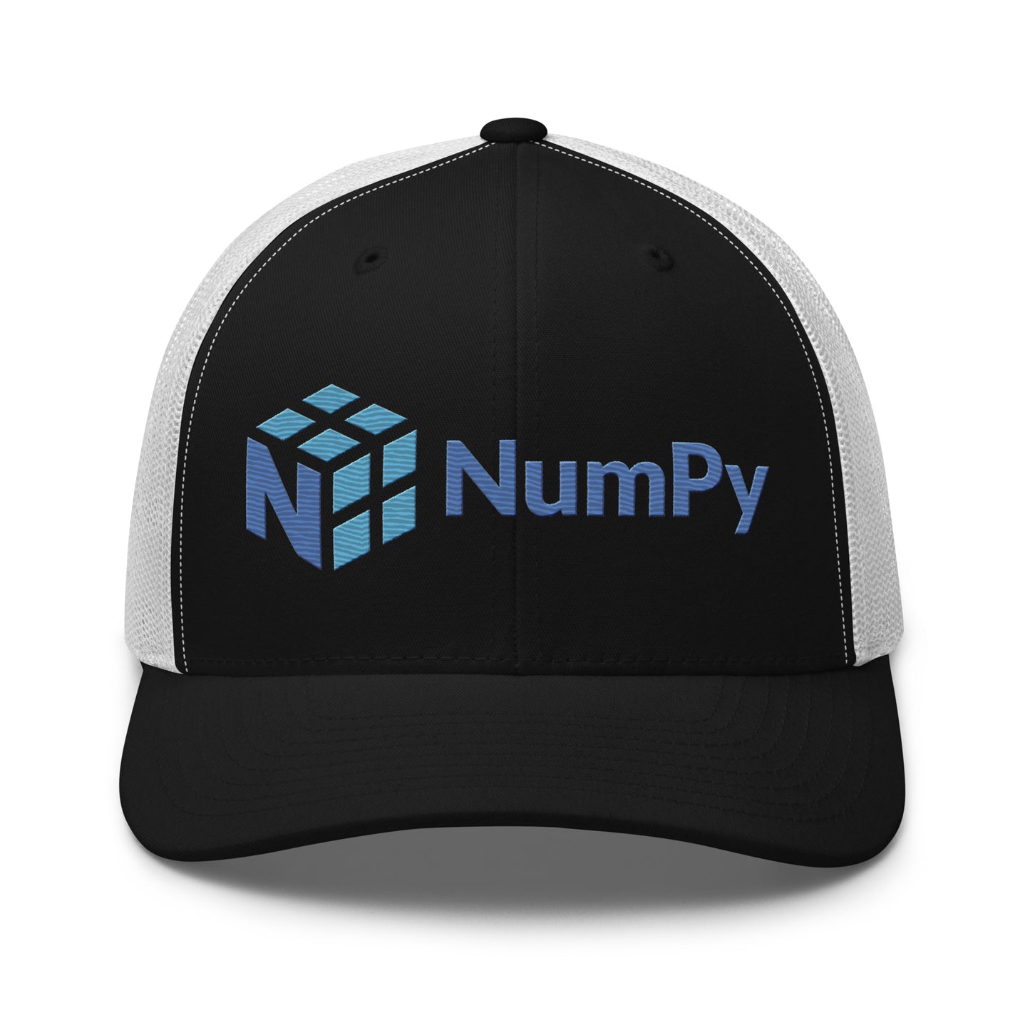 NumPy Logo True - Color Embroidered Trucker Cap - Black/ White - AI Store
