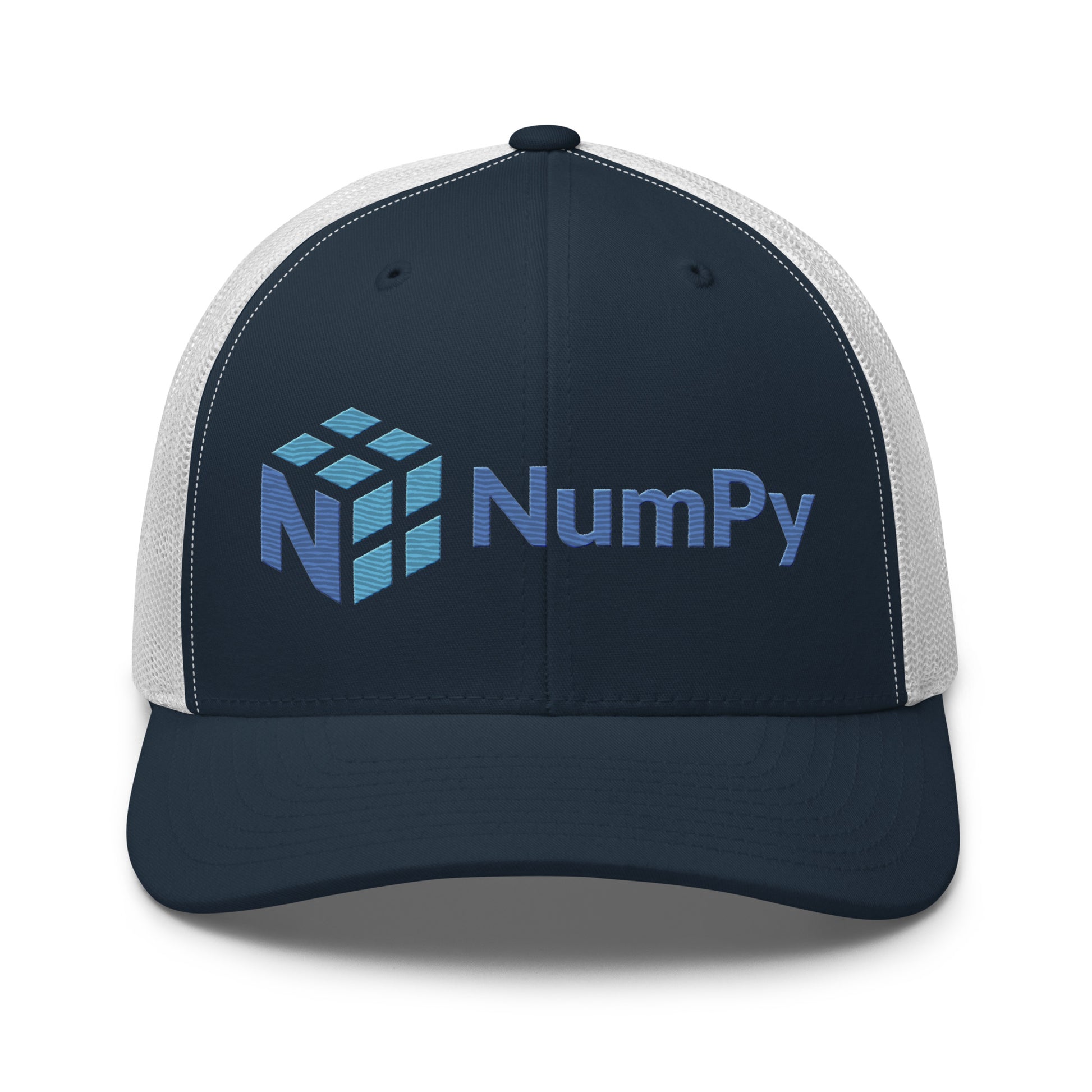 NumPy Logo True - Color Embroidered Trucker Cap - Navy/ White - AI Store