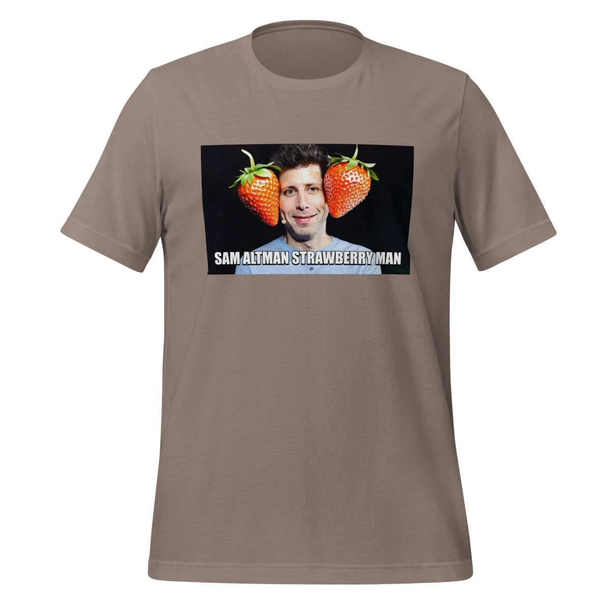 Sam Altman Strawberry Man Meme T-Shirt (unisex) - Pebble - AI Store