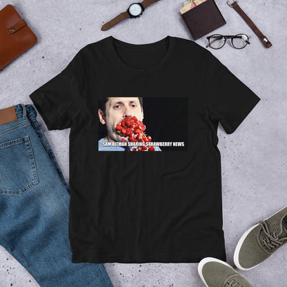 Sam Altman Strawberry News Meme T-Shirt (unisex) - Black - AI Store