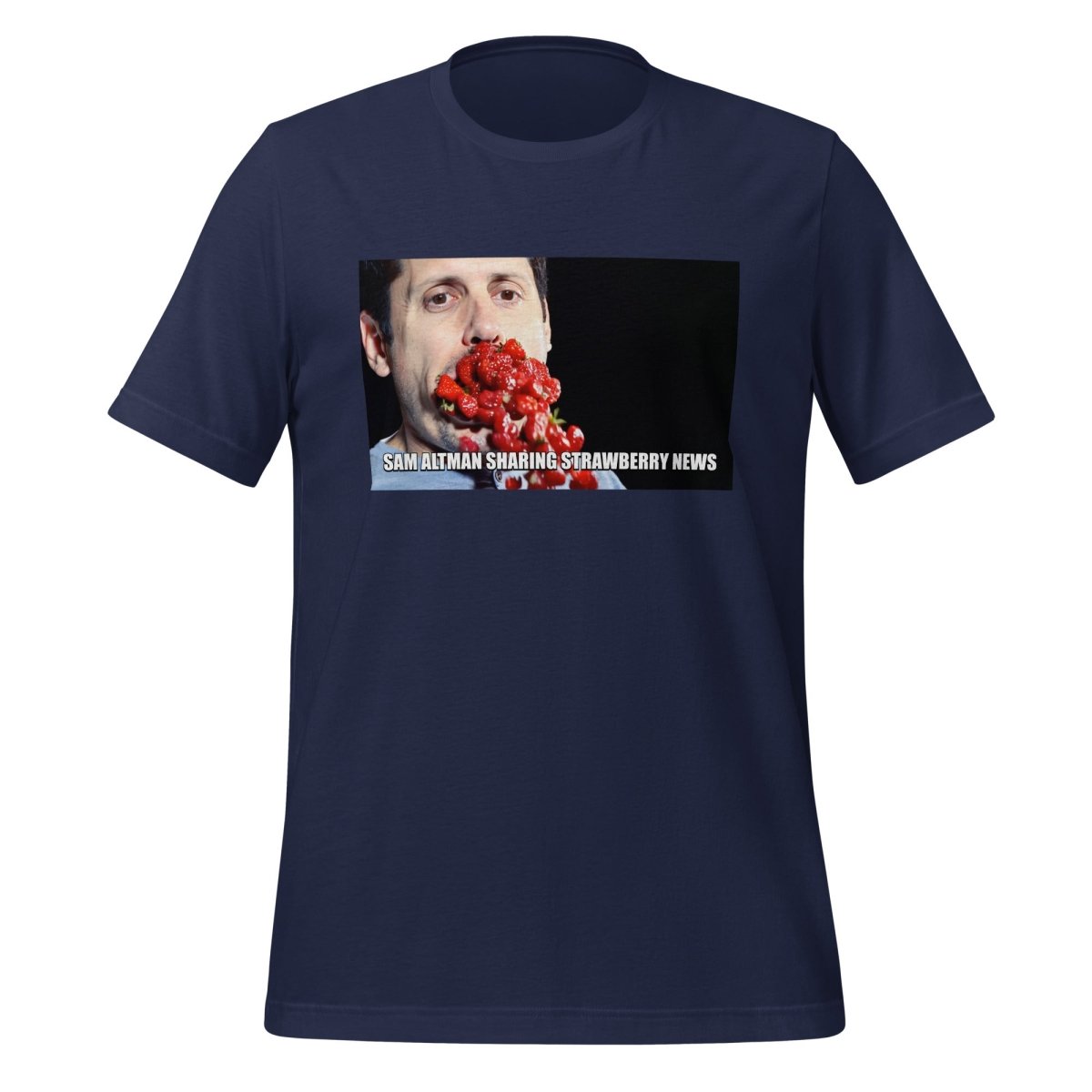 Sam Altman Strawberry News Meme T-Shirt (unisex) - Navy - AI Store