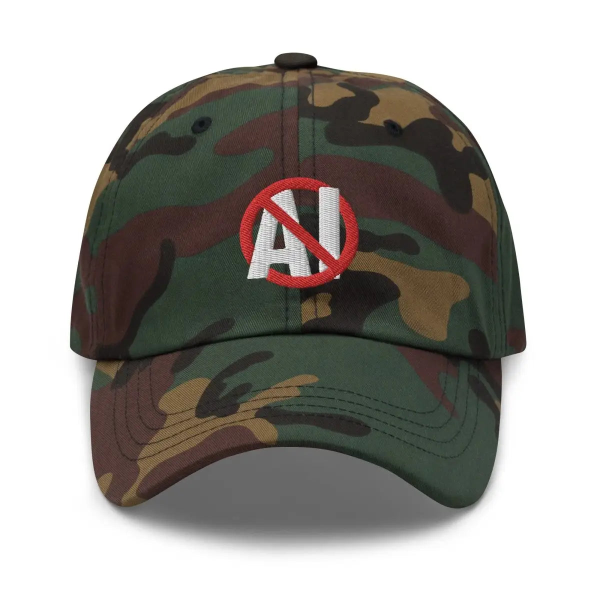 Stop AI Embroidered Cap - Green Camo