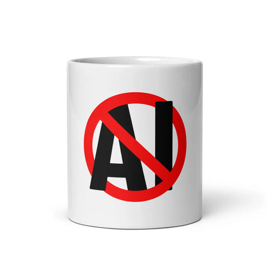 Stop AI in Black on White Glossy Mug - 11 oz