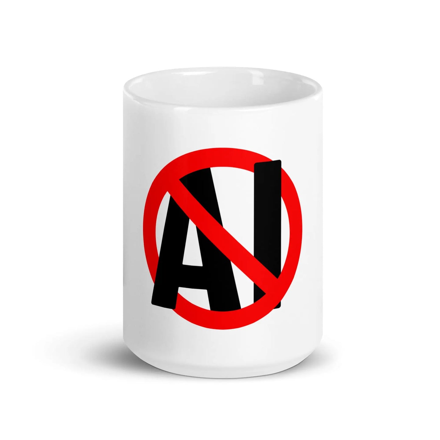 Stop AI in Black on White Glossy Mug - 15 oz