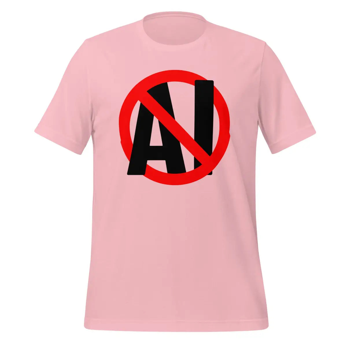 Stop AI in Black T-Shirt (unisex) - Pink / M