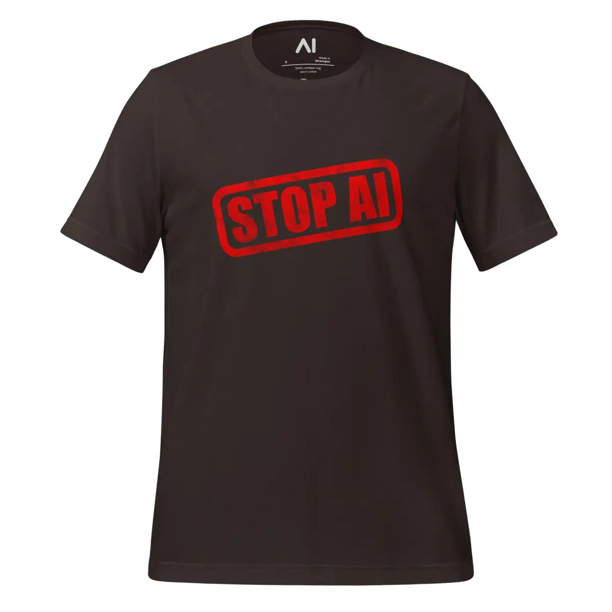 STOP AI Stamp T-Shirt (unisex) - Brown / M