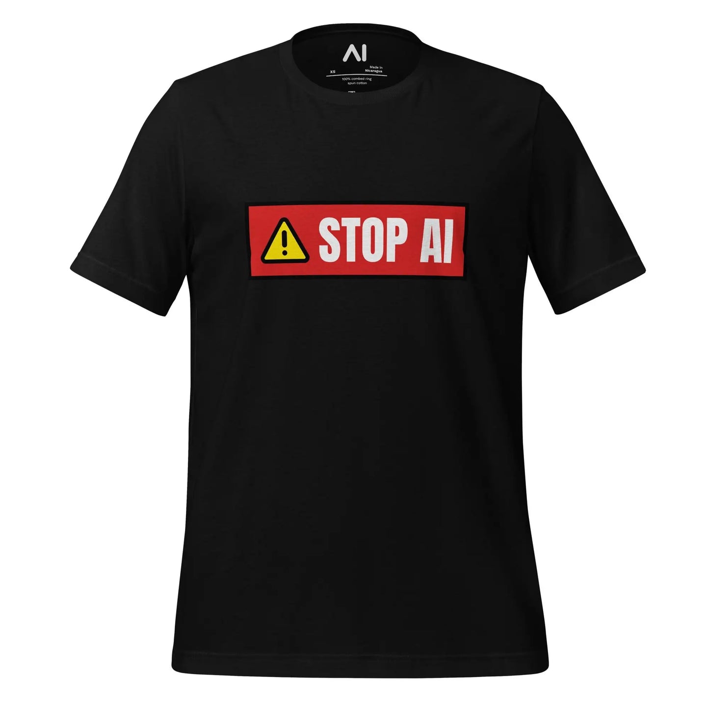 STOP AI Warning T-Shirt (unisex) - Black / M