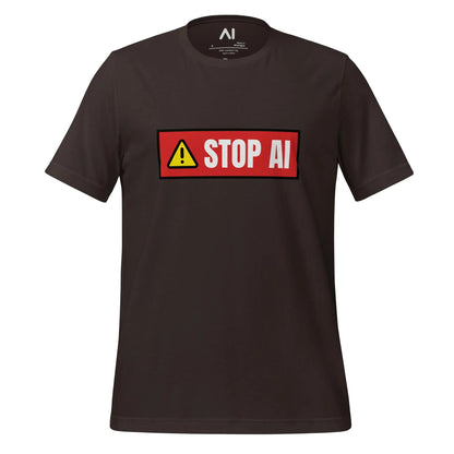 STOP AI Warning T-Shirt (unisex) - Brown / M