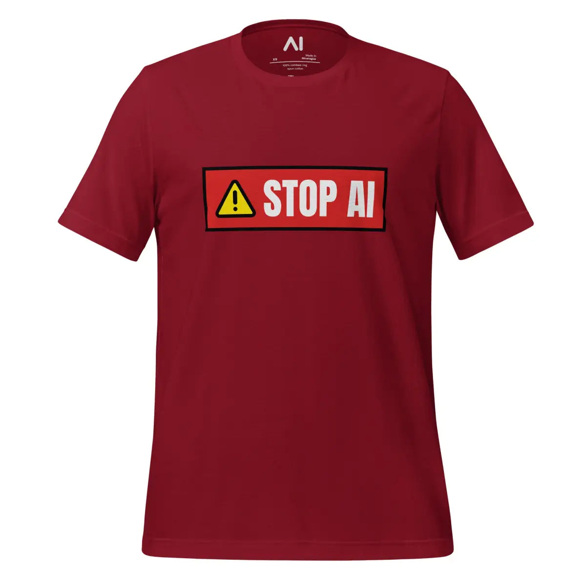 STOP AI Warning T-Shirt (unisex) - Cardinal / M