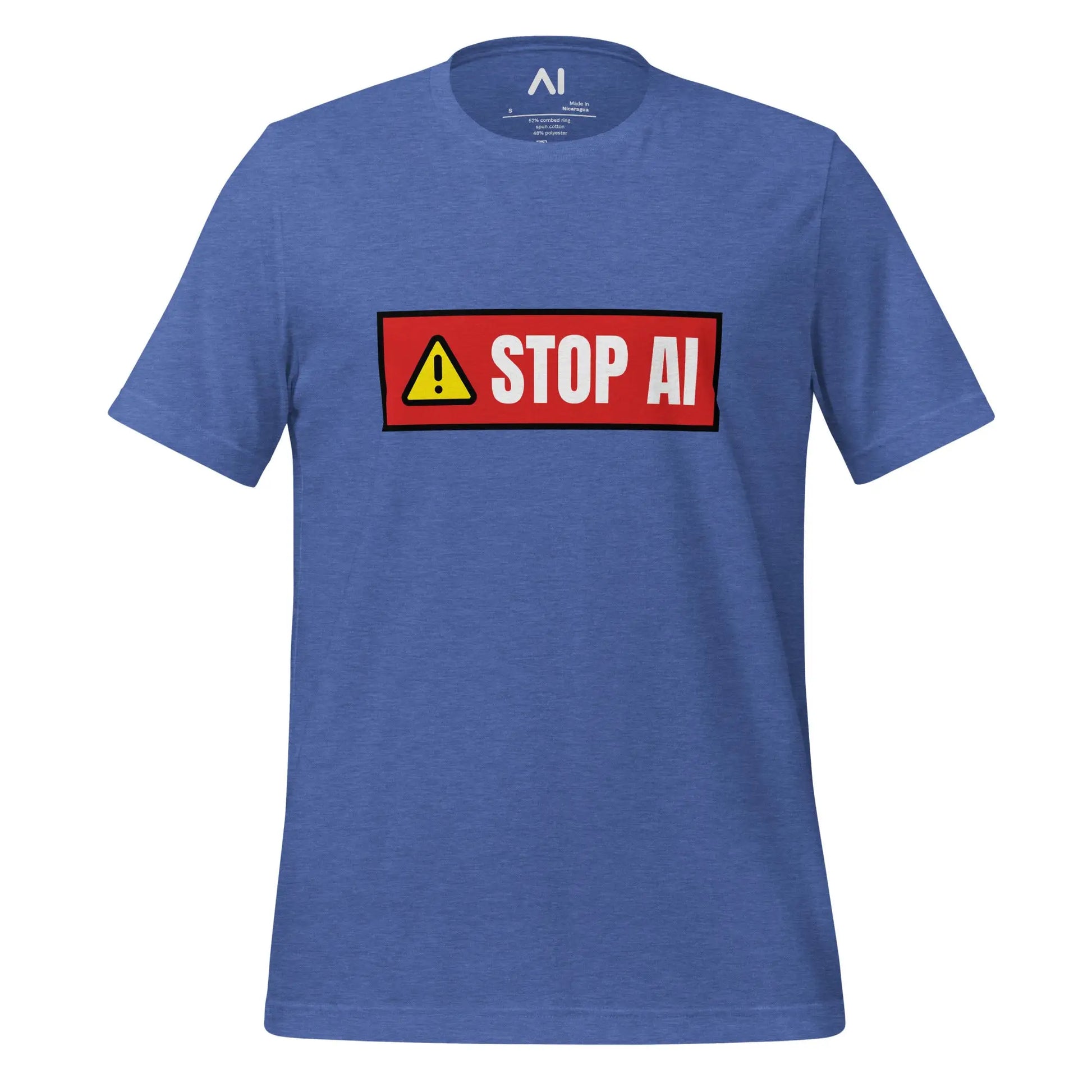 STOP AI Warning T-Shirt (unisex) - Heather True Royal / M