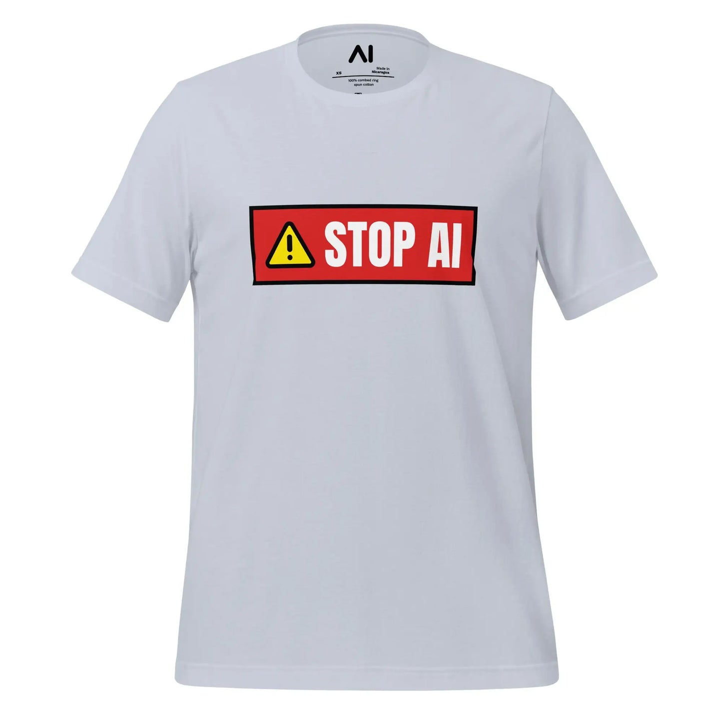 STOP AI Warning T-Shirt (unisex) - Light Blue / M