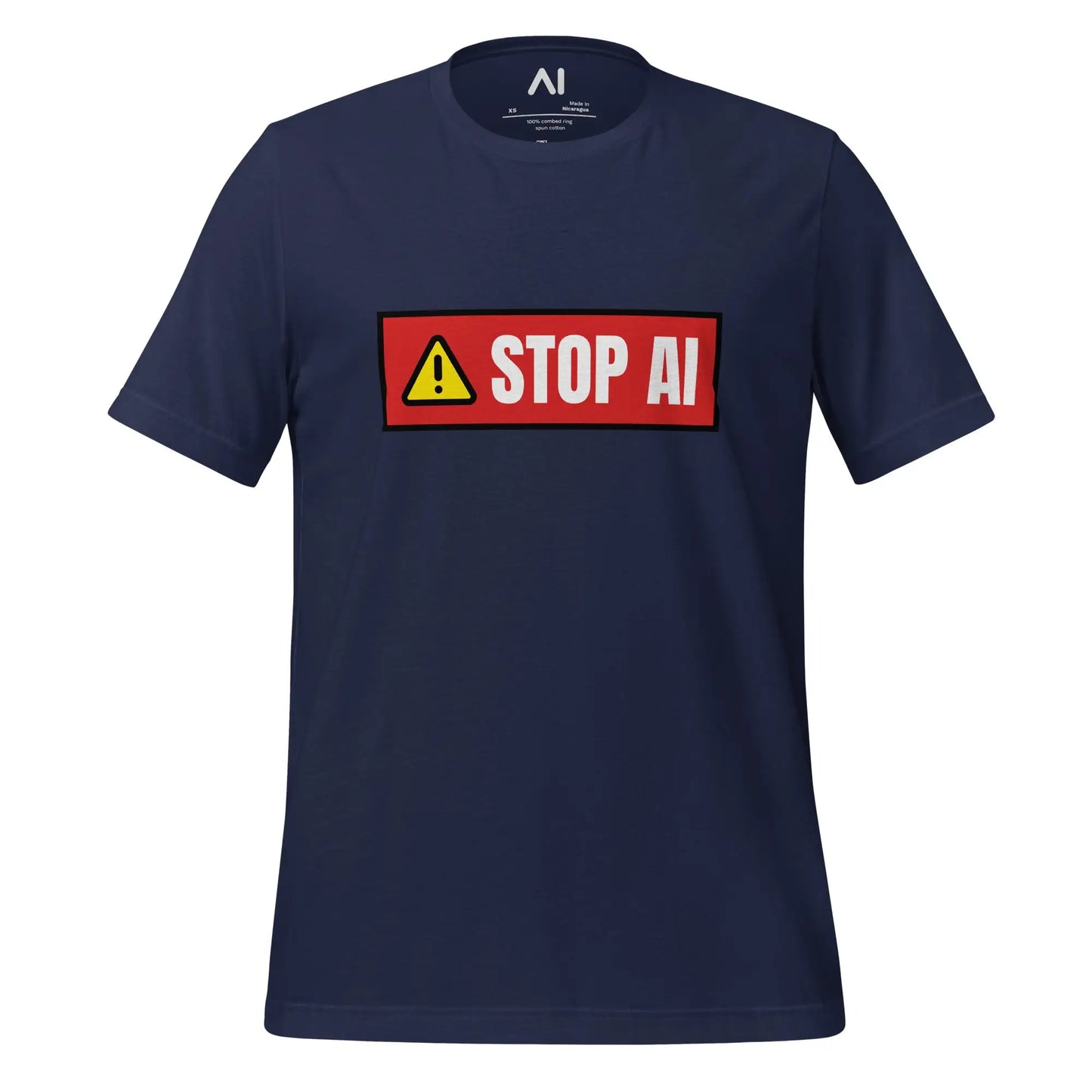 STOP AI Warning T-Shirt (unisex) - Navy / M