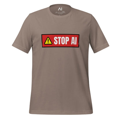 STOP AI Warning T-Shirt (unisex) - Pebble / M