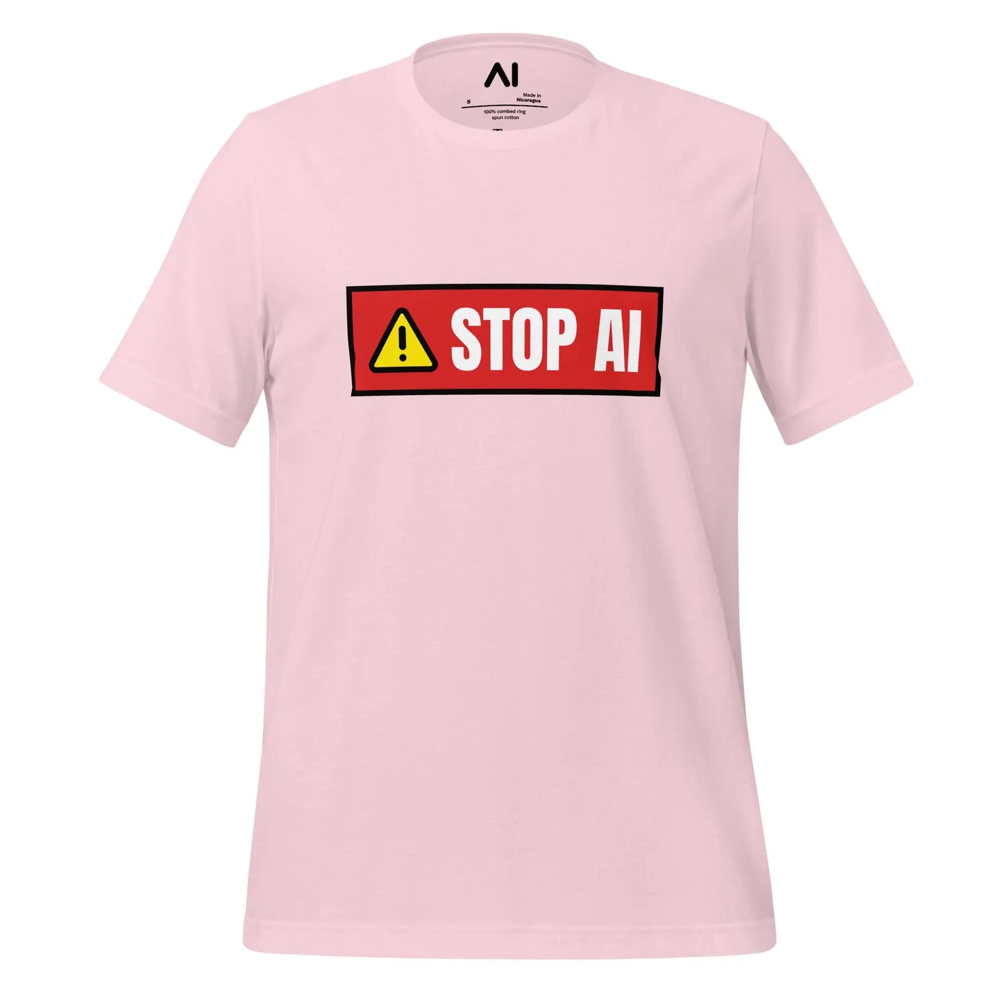 STOP AI Warning T-Shirt (unisex) - Soft Pink / M