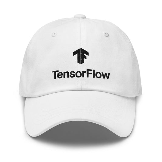 TensorFlow 2 Black Stacked Logo Embroidered Cap - White - AI Store