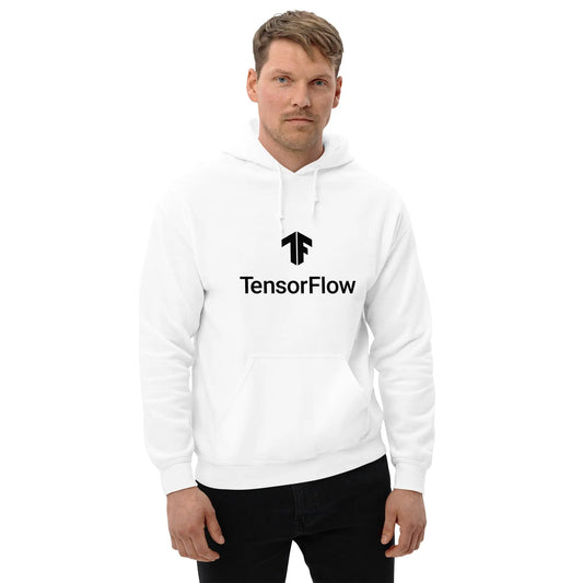 The Tensorflow 2 Black Stacked Logo Hoodie (unisex).