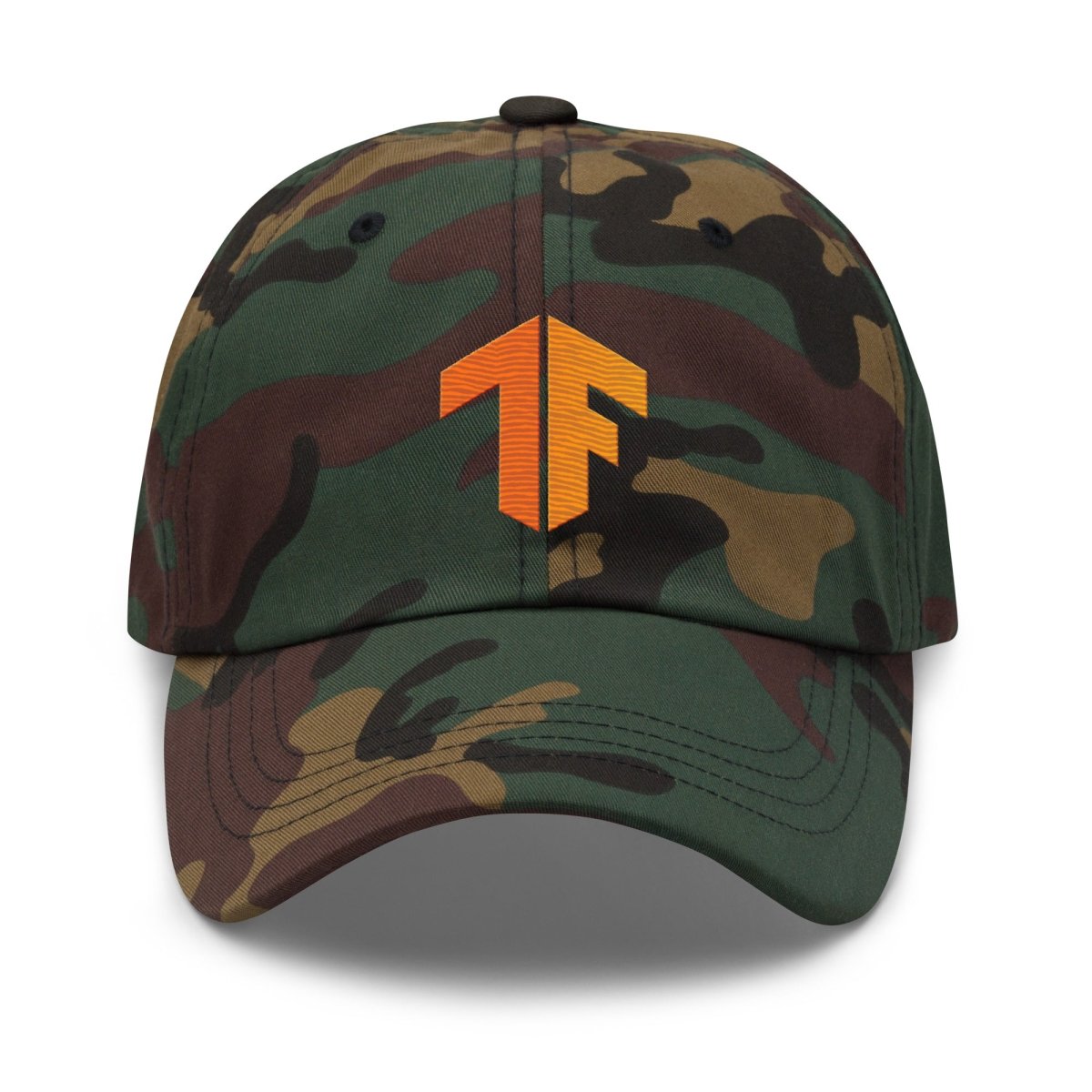 TensorFlow 2 Icon True - Color Embroidered Cap - Green Camo - AI Store