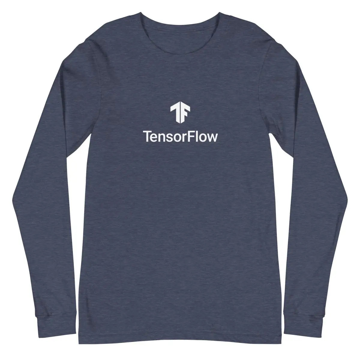 TensorFlow 2 White Stacked Logo Long Sleeve T-Shirt (unisex) - Heather Navy / M