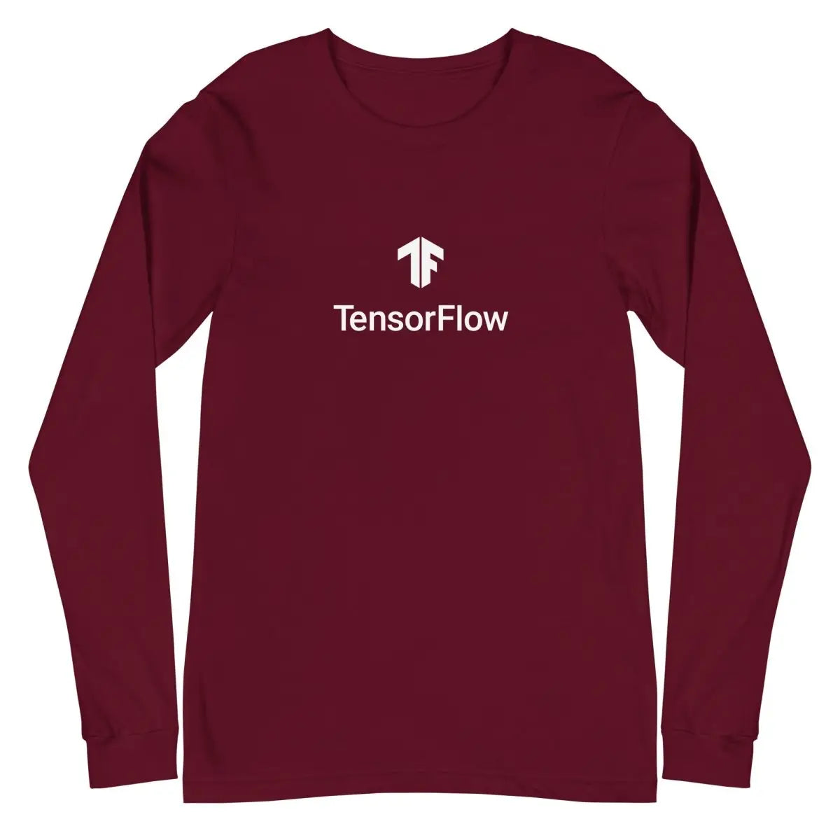 TensorFlow 2 White Stacked Logo Long Sleeve T-Shirt (unisex) - Maroon / M