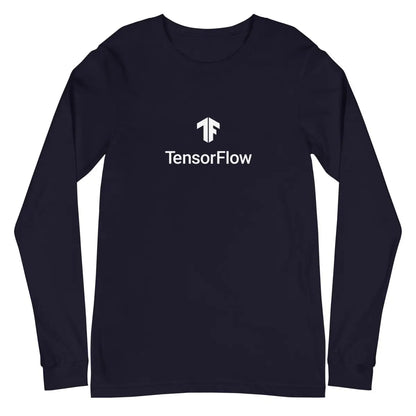 TensorFlow 2 White Stacked Logo Long Sleeve T-Shirt (unisex) - Navy / M