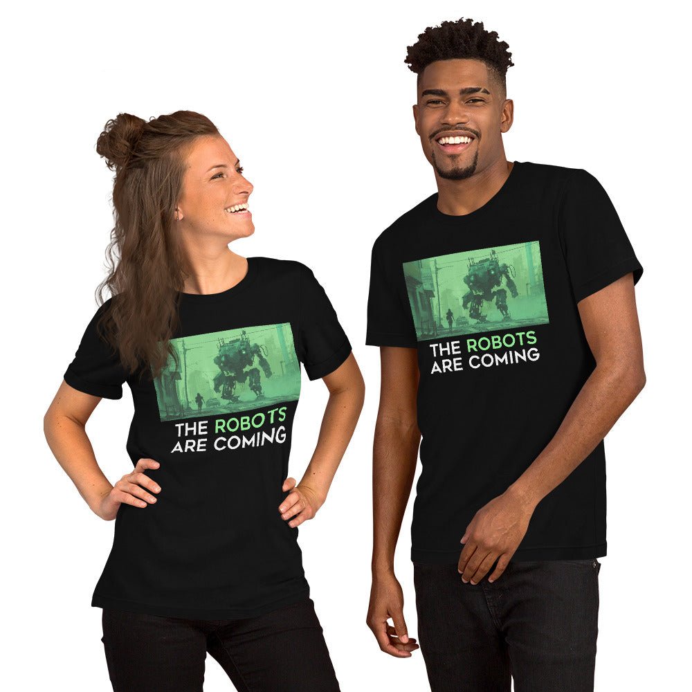 The Robots Are Coming (Green) T-Shirt 1.1 (unisex) - Black - AI Store